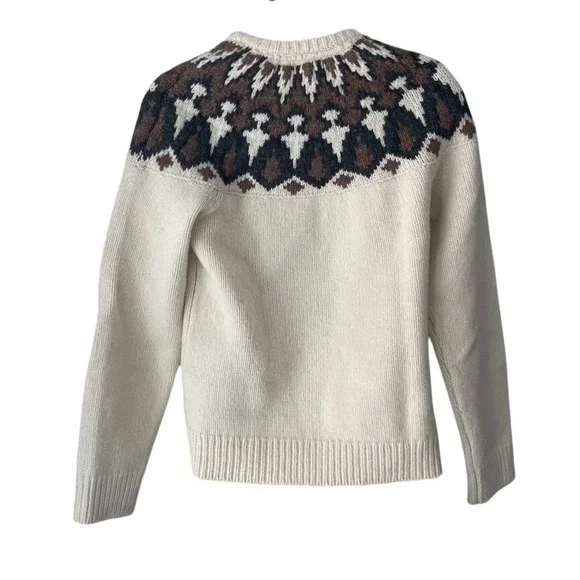 L.L. Bean 100% Lambswool Fair Isle Sweater XS Nordic Yoke Cream Brown - Picture 4 of 6